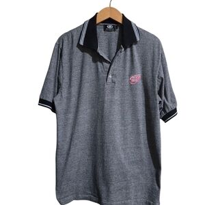 Bulletin Vintage Detroit Red Wings Gray Polo Shirt with Black Collar.  Men's Med